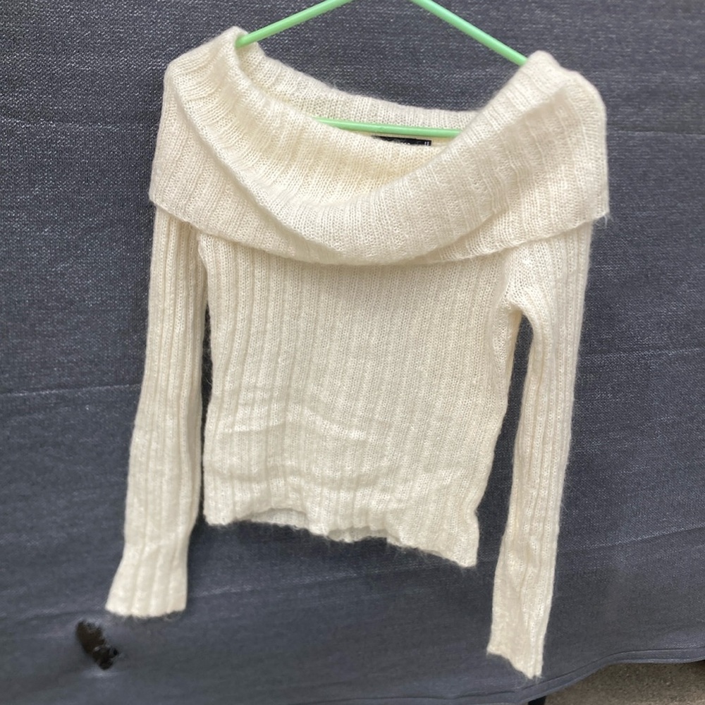 The Limited Vintage Mohair Blend Cowl Neck Sweater Ivory Off Shoulder Y2K Medium